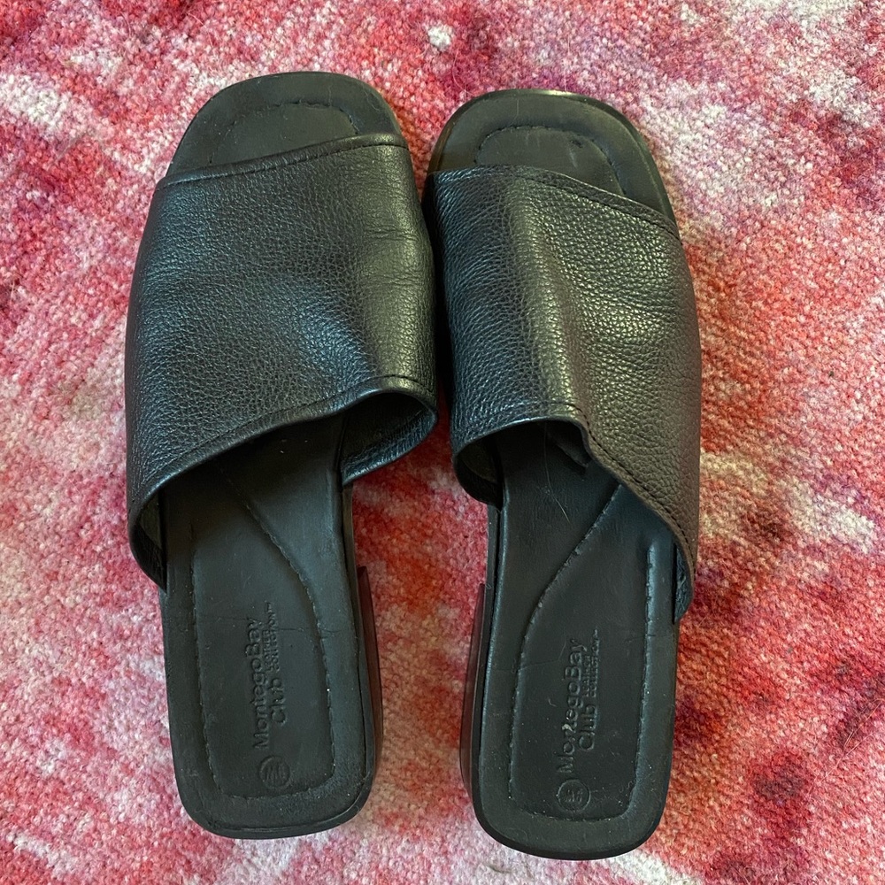 Montego Bay Club Black Leather Slides Slipper size 9